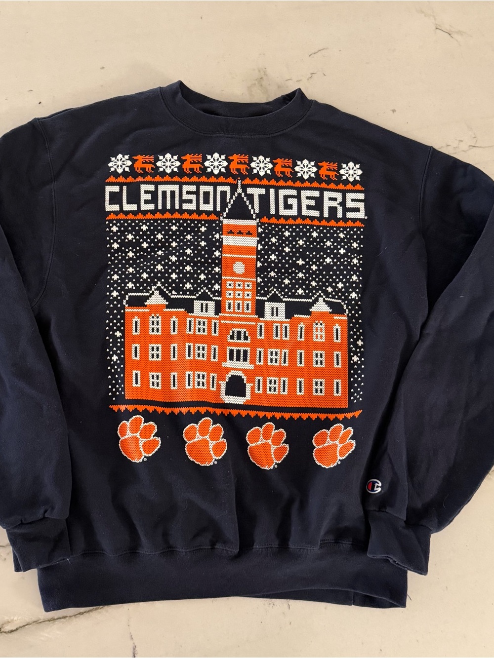 Clemson Champion Sweatshirt Medium Christmas Eco Fleece Crewneck Adult Tigers